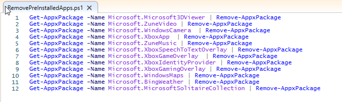 PowerShell script for removing preinstalled Windows apps